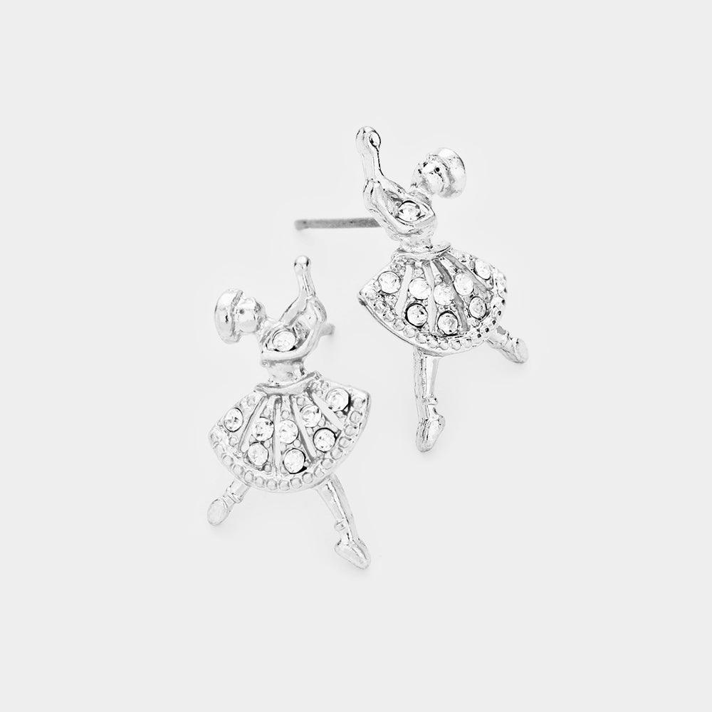 Clear Rhinestone Pave Ballet Women Stud Earrings - Jewelry Store by Erik Rayo