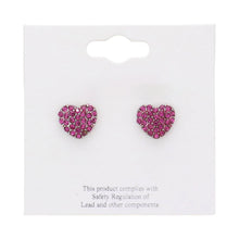 Load image into Gallery viewer, Red Crystal Stone Paved Heart Stud Earrings
