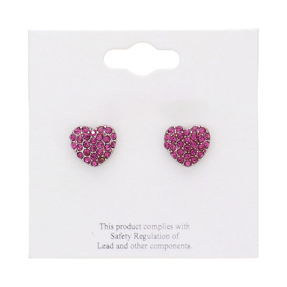 Red Crystal Stone Paved Heart Stud Earrings