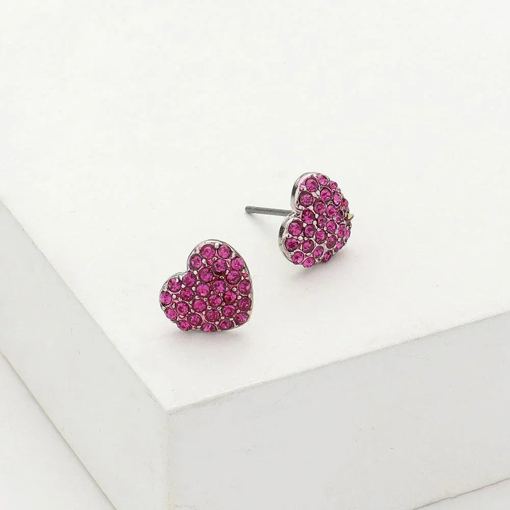 Red Crystal Stone Paved Heart Stud Earrings - Jewelry Store by Erik Rayo