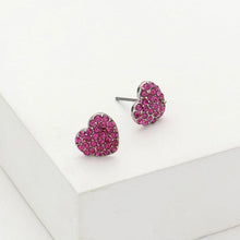 Load image into Gallery viewer, Red Crystal Stone Paved Heart Stud Earrings
