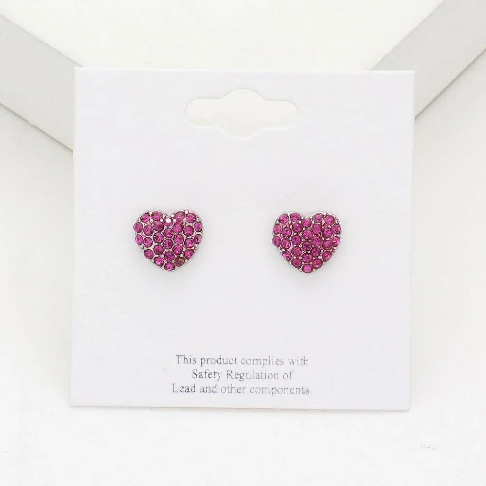 Red Crystal Stone Paved Heart Stud Earrings - Jewelry Store by Erik Rayo