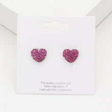 Load image into Gallery viewer, Red Crystal Stone Paved Heart Stud Earrings
