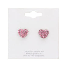 Load image into Gallery viewer, Pink Crystal Stone Paved Heart Stud Earrings
