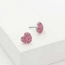 Load image into Gallery viewer, Pink Crystal Stone Paved Heart Stud Earrings
