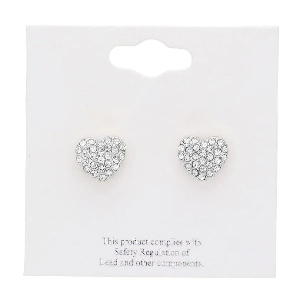 Crystal Stone Paved Heart Stud Earrings - Jewelry Store by Erik Rayo