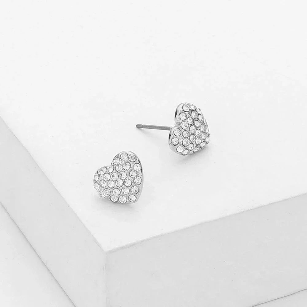 Crystal Stone Paved Heart Stud Earrings - Jewelry Store by Erik Rayo