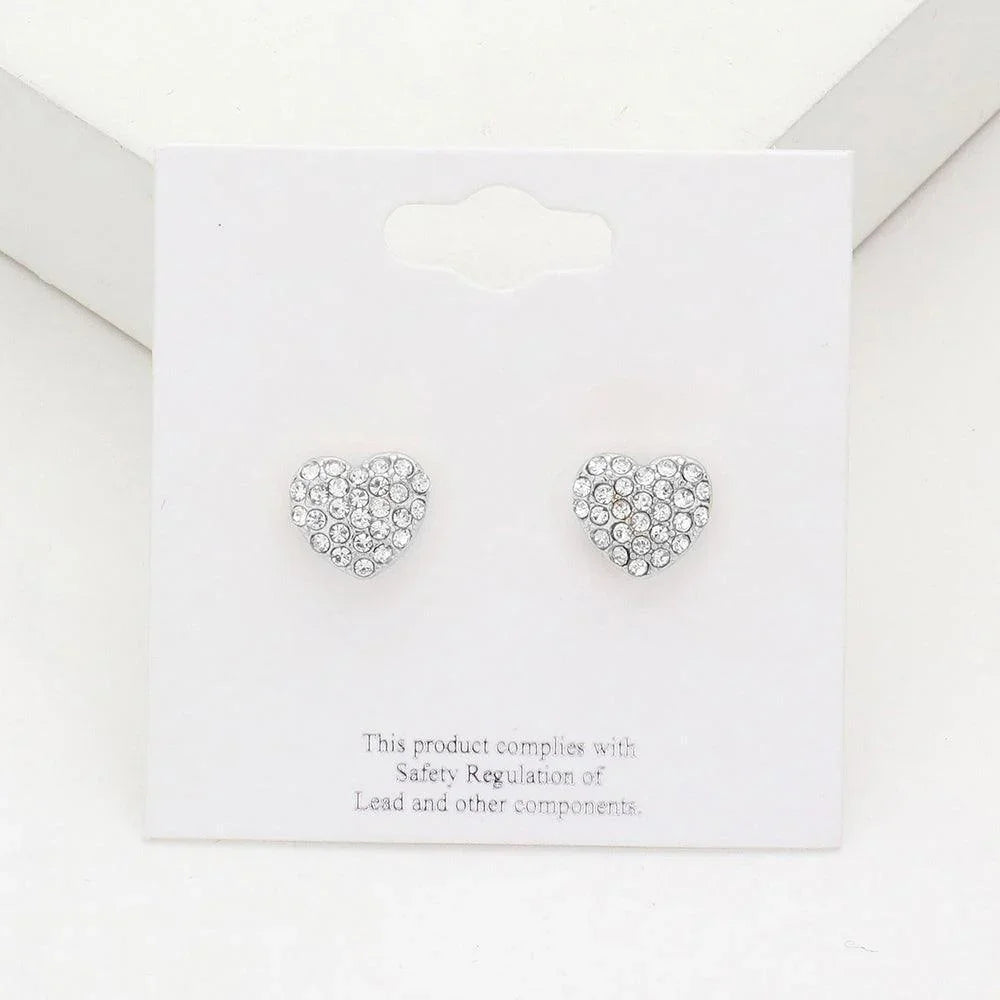 Crystal Stone Paved Heart Stud Earrings - Jewelry Store by Erik Rayo