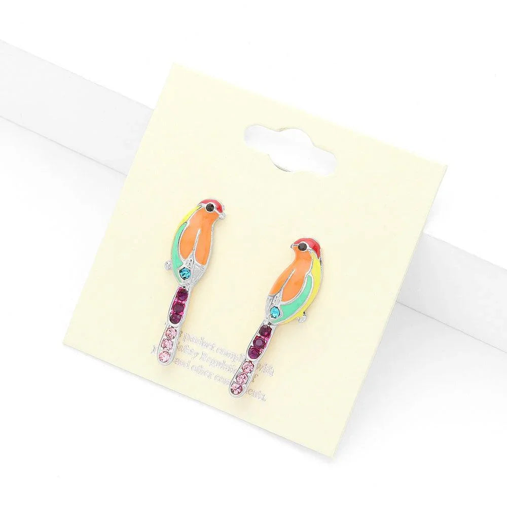 Enamel Parrot Stud Earrings - Jewelry Store by Erik Rayo