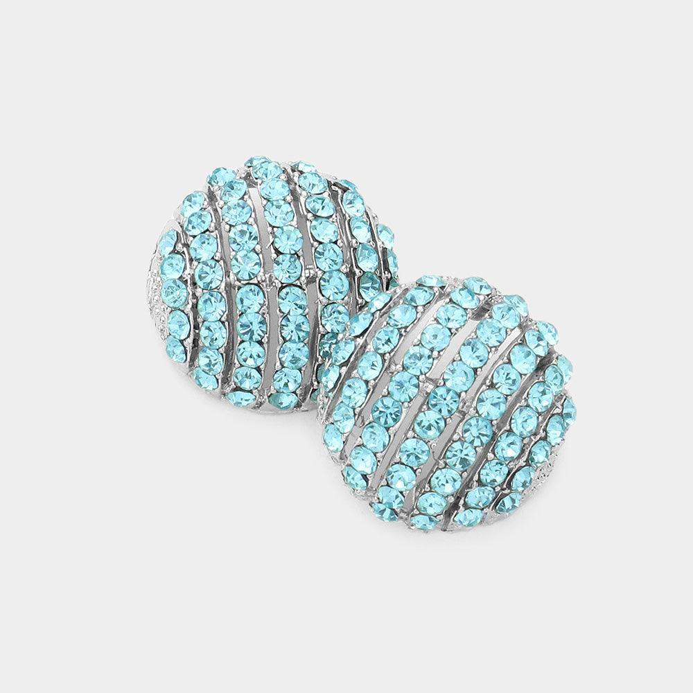Aqua Rhinestone Embellished Round Stud Evening Earrings - Jewelry Store by Erik Rayo
