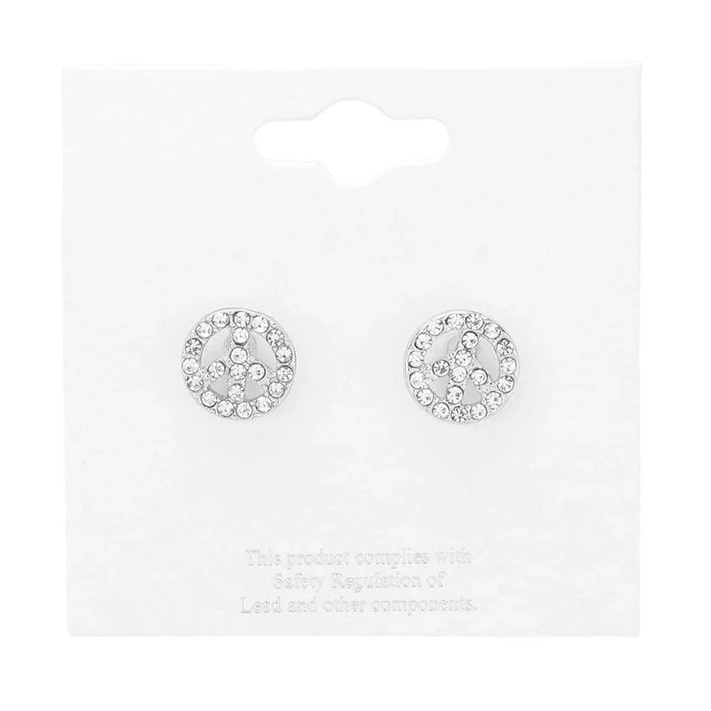 Rhinestone Embellished Peace Sign Stud Earrings - Jewelry Store by Erik Rayo