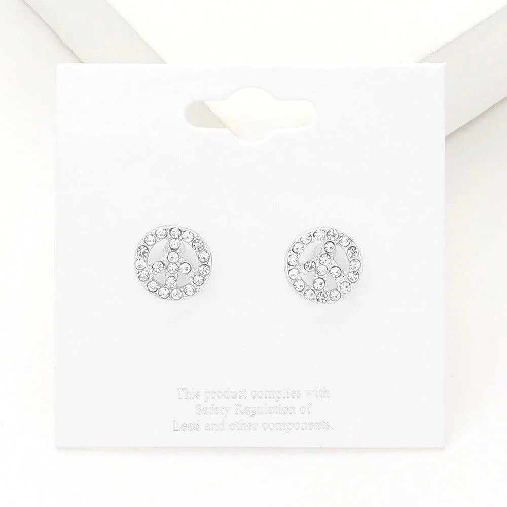 Rhinestone Embellished Peace Sign Stud Earrings - Jewelry Store by Erik Rayo