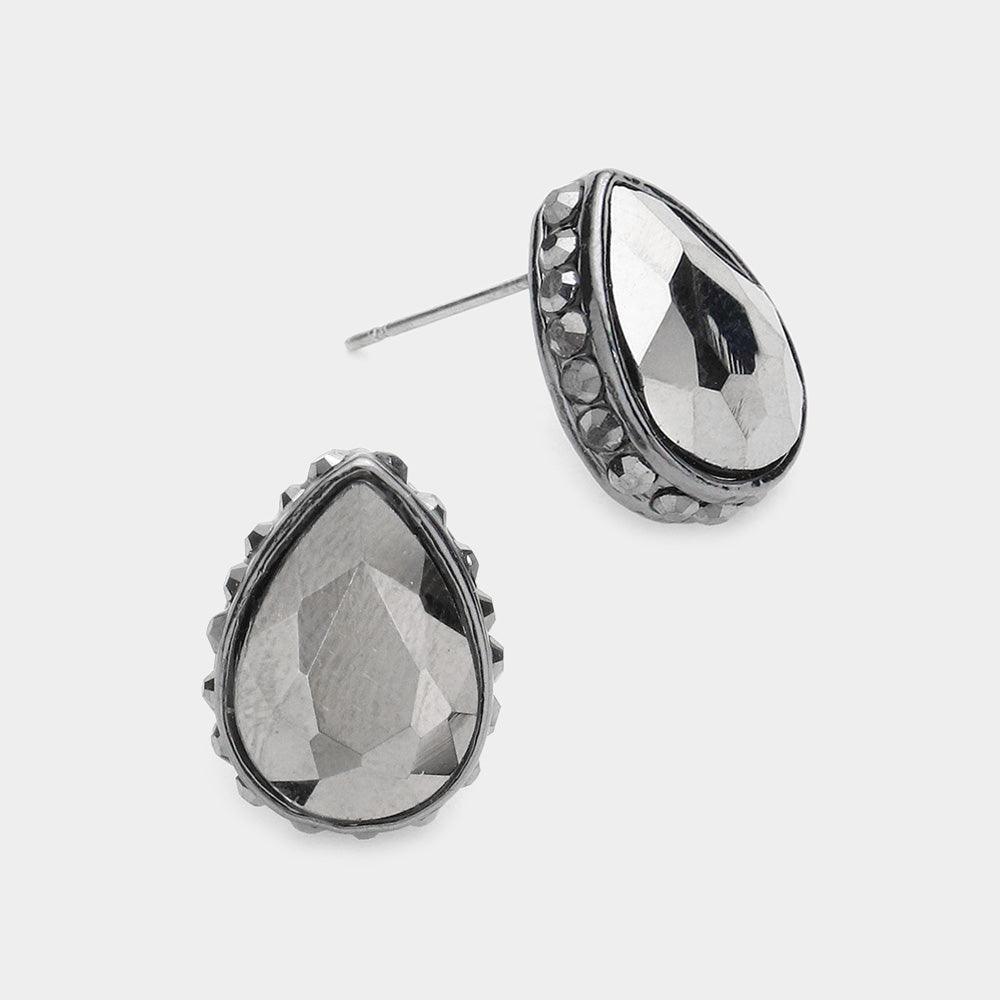 Rhinestone Trimmed Teardrop Stone Evening Stud Earrings - Jewelry Store by Erik Rayo
