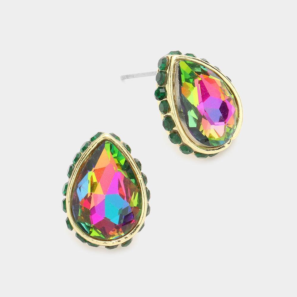 Rhinestone Trimmed Teardrop Stone Evening Stud Earrings - Jewelry Store by Erik Rayo
