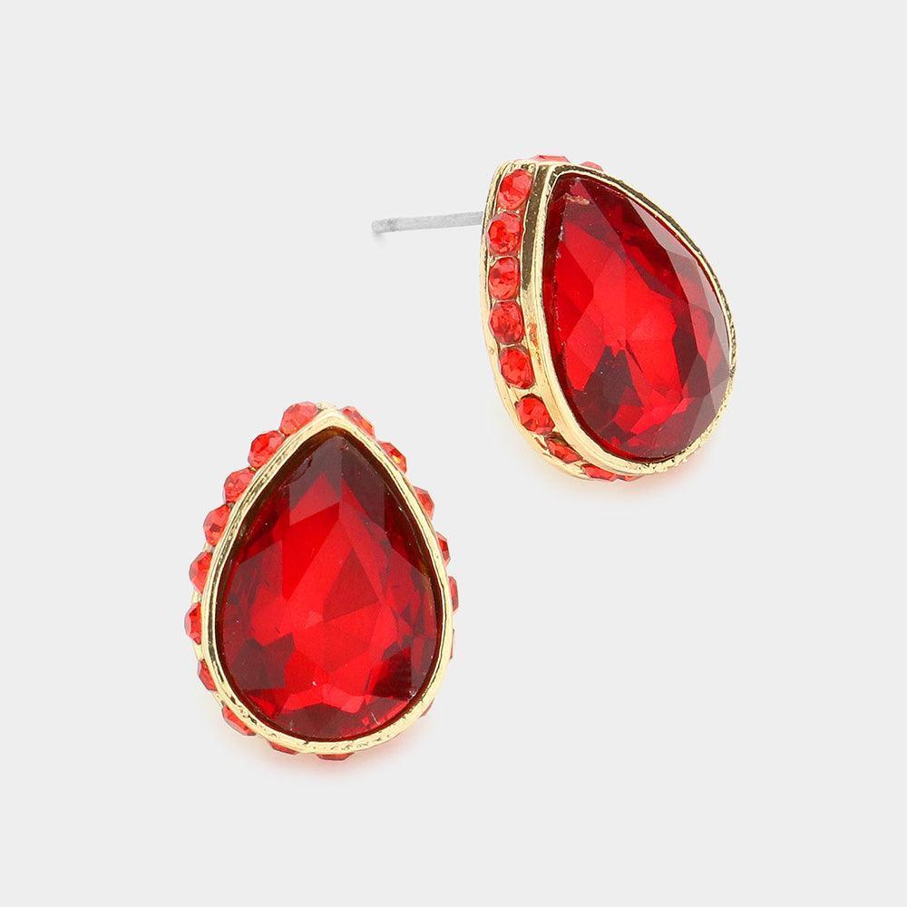 Rhinestone Trimmed Teardrop Stone Evening Stud Earrings - Jewelry Store by Erik Rayo