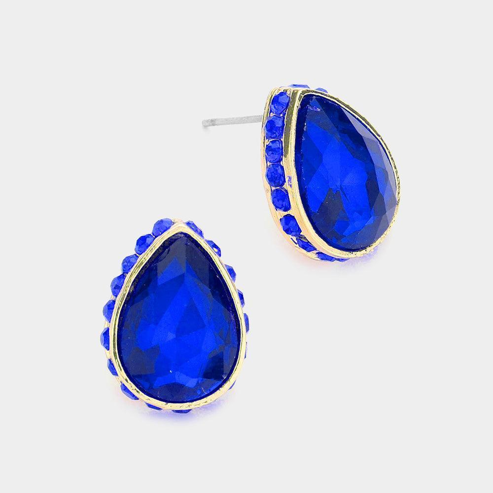Rhinestone Trimmed Teardrop Stone Evening Stud Earrings - Jewelry Store by Erik Rayo