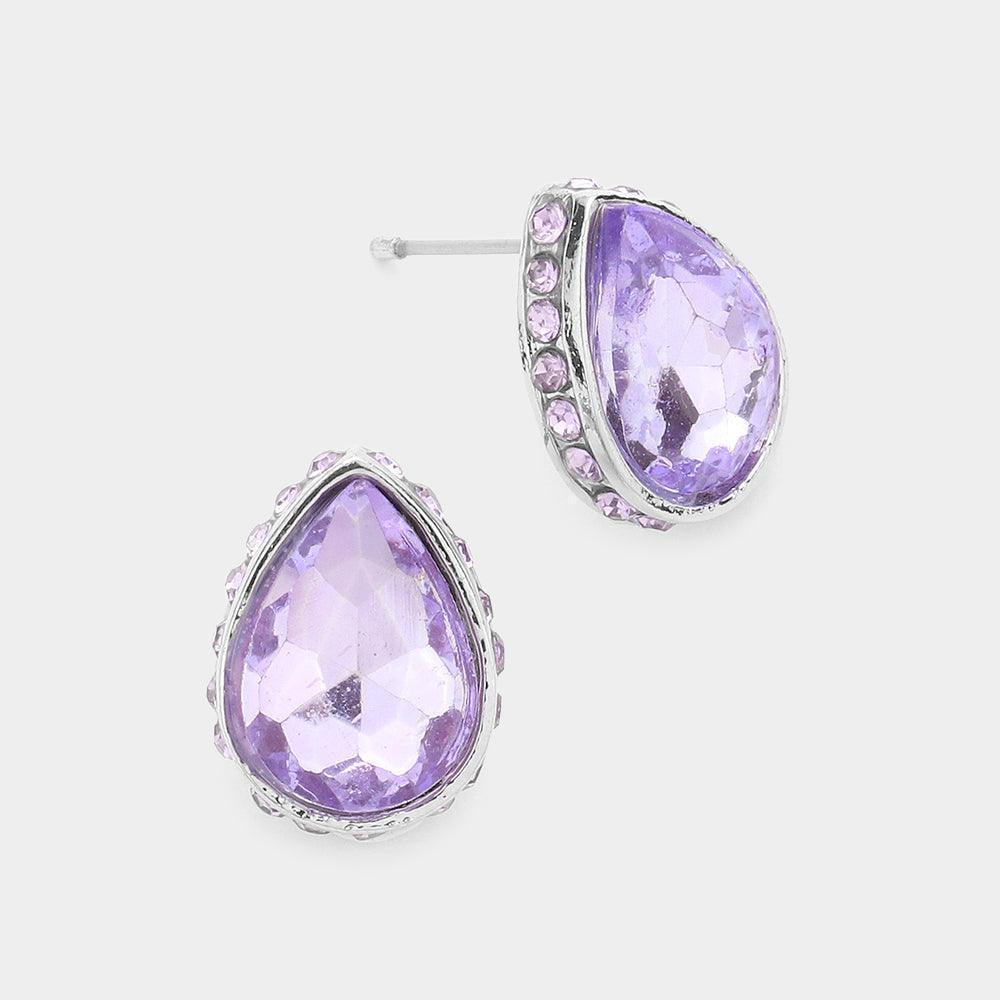 Rhinestone Trimmed Teardrop Stone Evening Stud Earrings - Jewelry Store by Erik Rayo