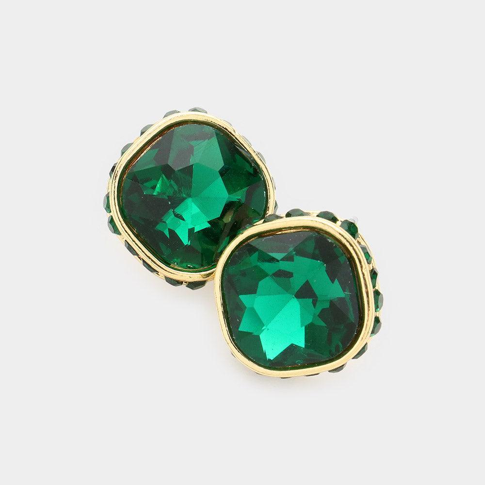 Rhinestone Trimmed Square Stone Evening Stud Earrings - Jewelry Store by Erik Rayo
