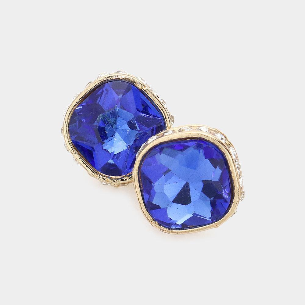 Rhinestone Trimmed Square Stone Evening Stud Earrings - Jewelry Store by Erik Rayo