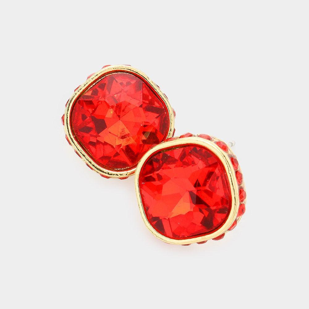 Rhinestone Trimmed Square Stone Evening Stud Earrings - Jewelry Store by Erik Rayo