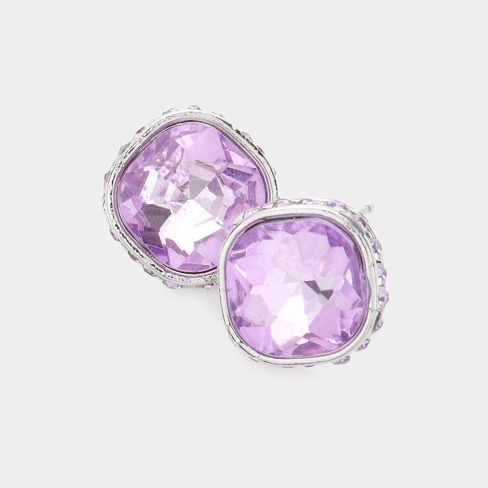 Rhinestone Trimmed Square Stone Evening Stud Earrings - Jewelry Store by Erik Rayo