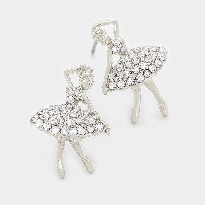 Clear Crystal pave ballerina girl stud earrings - Jewelry Store by Erik Rayo