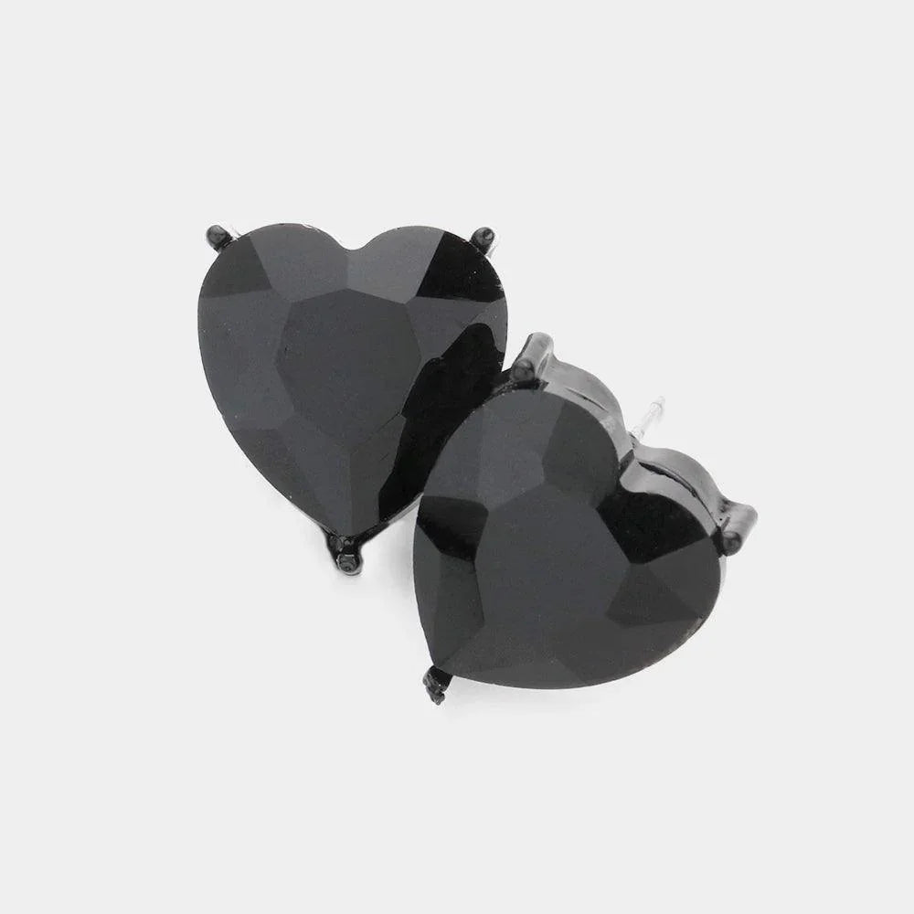 Black Heart Stone Evening Stud Earrings - Jewelry Store by Erik Rayo