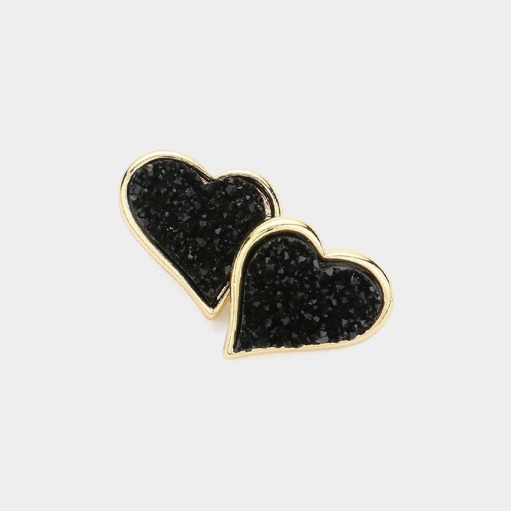 Black Druzy Heart Stud Earrings - Jewelry Store by Erik Rayo