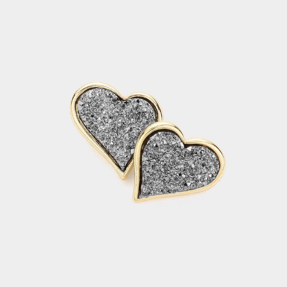 Druzy Heart Stud Earrings - Jewelry Store by Erik Rayo