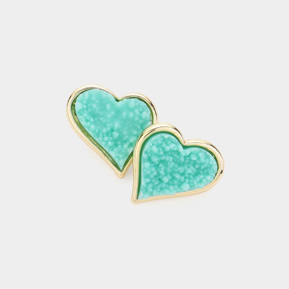 Turquoise Druzy Heart Stud Earrings