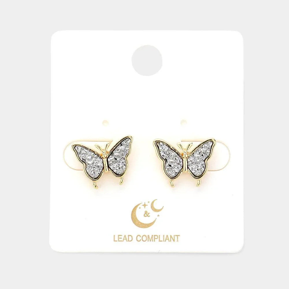 Druzy Butterfly Stud Earrings - Jewelry Store by Erik Rayo