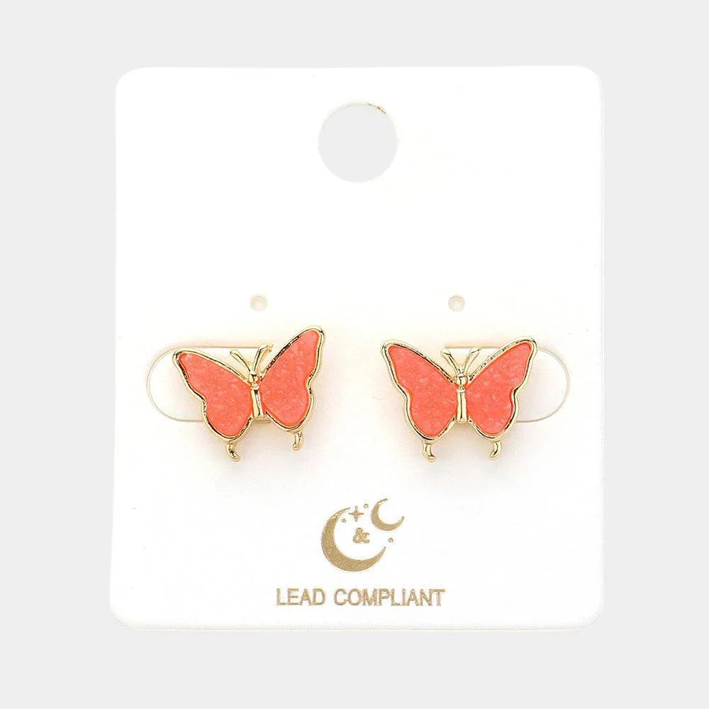 Druzy Butterfly Stud Earrings - Jewelry Store by Erik Rayo