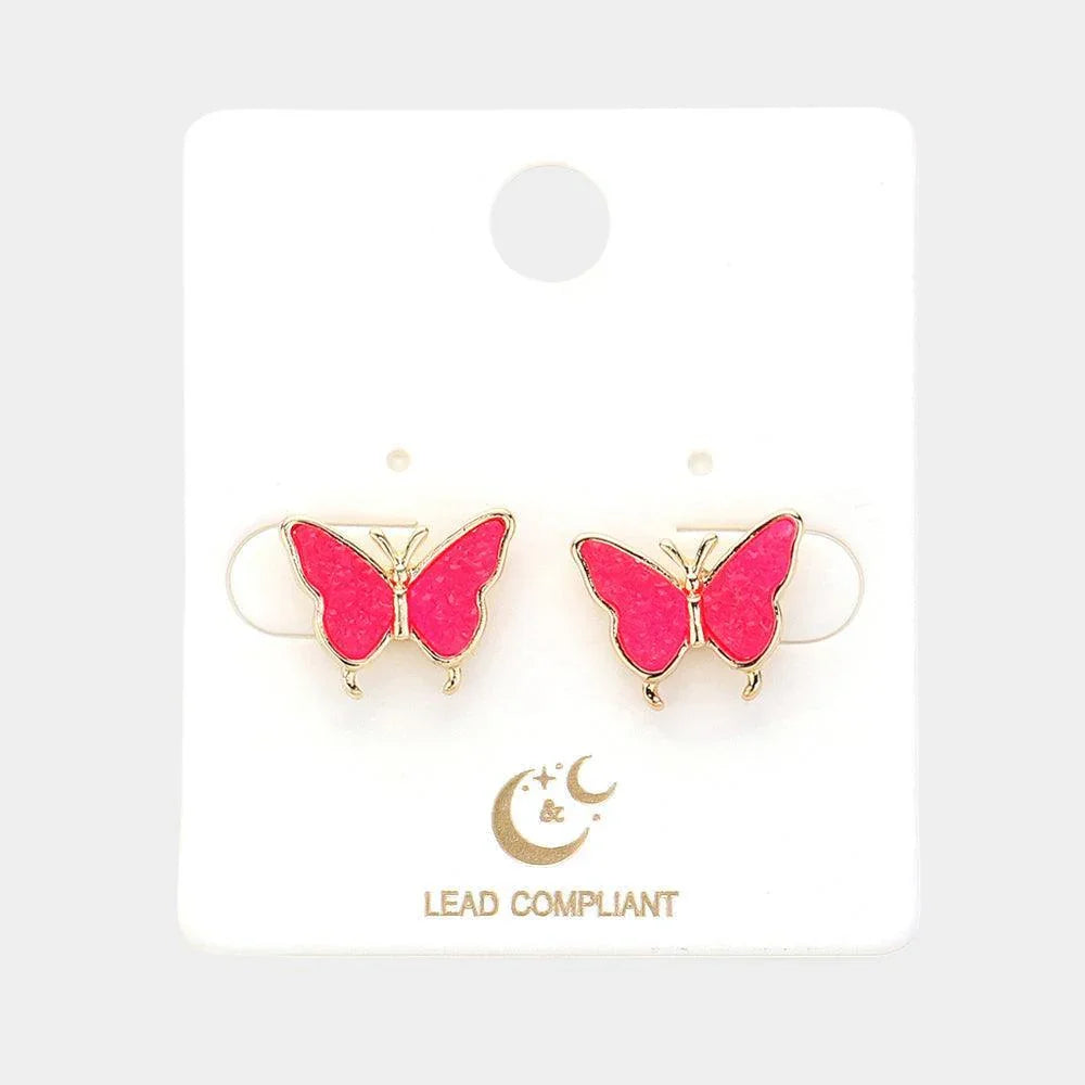 Red Druzy Butterfly Stud Earrings - Jewelry Store by Erik Rayo