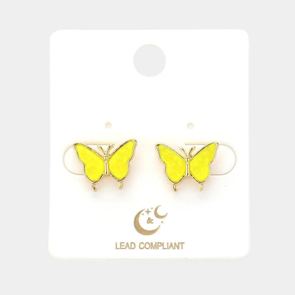 Yellow Druzy Butterfly Stud Earrings - Jewelry Store by Erik Rayo