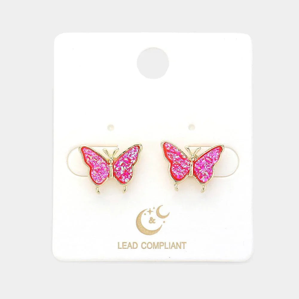 Red Druzy Butterfly Stud Earrings - Jewelry Store by Erik Rayo