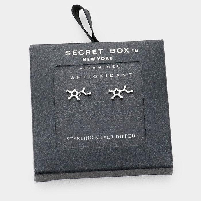Silver Sterling Silver Dipped Vitamin C Hormone Molecule Earrings - Jewelry Store by Erik Rayo