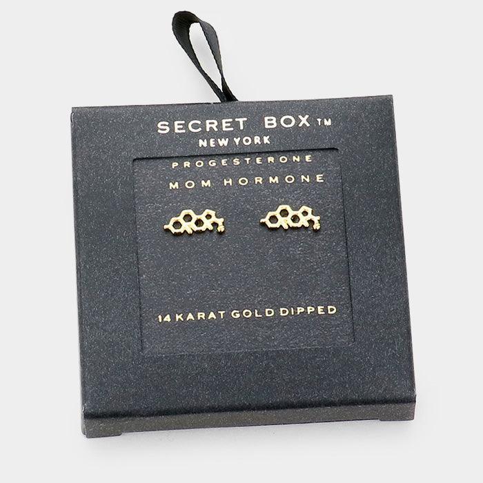14K Gold Dipped Progesterone Hormone Molecule Earrings - Jewelry Store by Erik Rayo