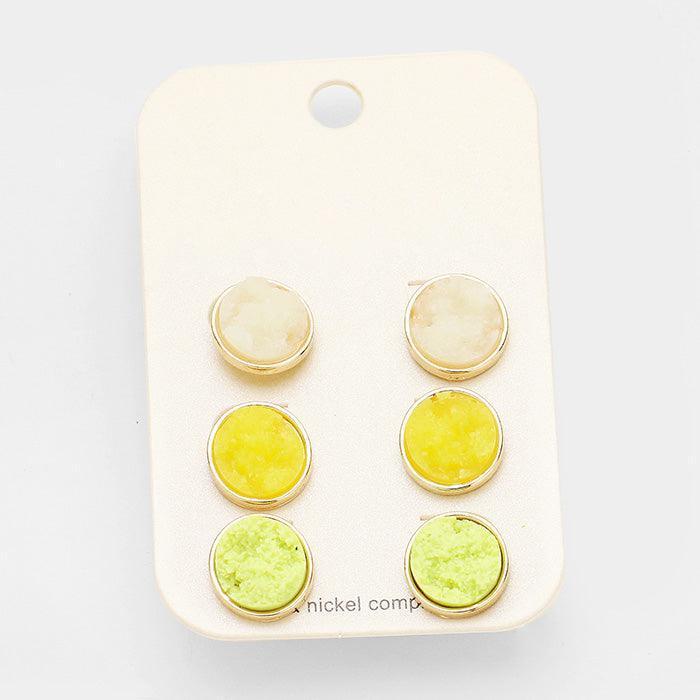 Yellow 3Pairs Authentic Druzy Stud Earrings - Jewelry Store by Erik Rayo
