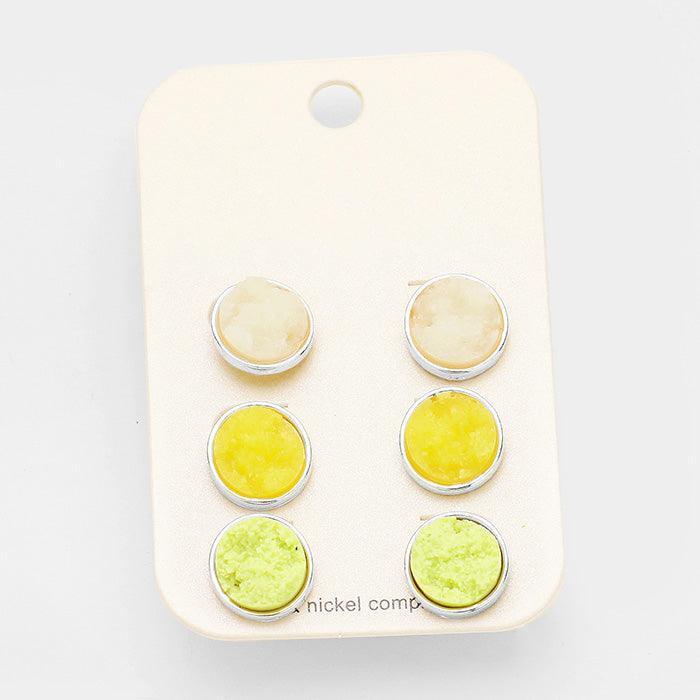 Yellow 3Pairs Authentic Druzy Stud Earrings - Jewelry Store by Erik Rayo