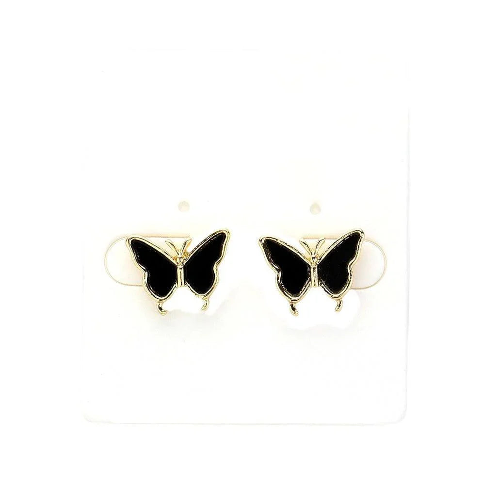 Black Druzy Butterfly Stud Earrings - Jewelry Store by Erik Rayo