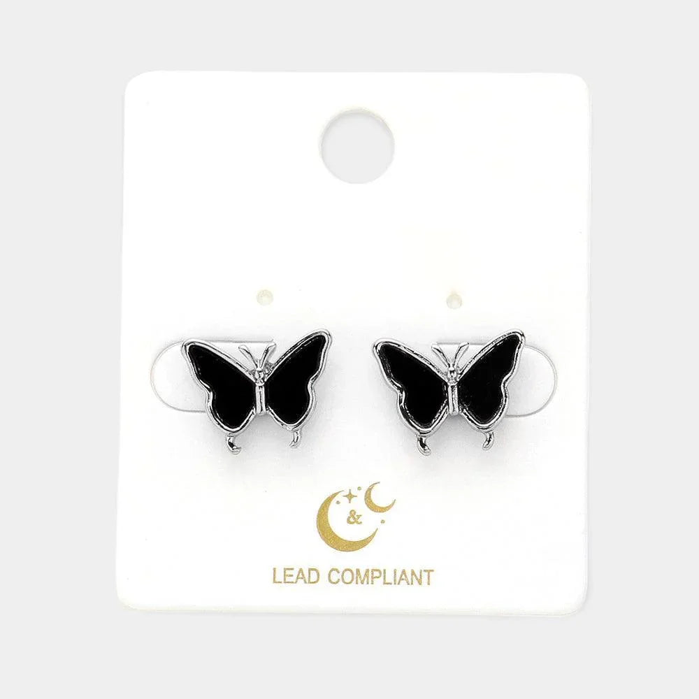 Silver Druzy Butterfly Stud Earrings - Jewelry Store by Erik Rayo