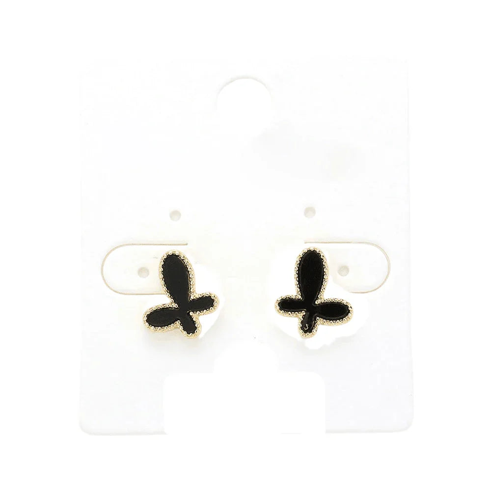 Black Enamel Butterfly Stud Earrings - Jewelry Store by Erik Rayo