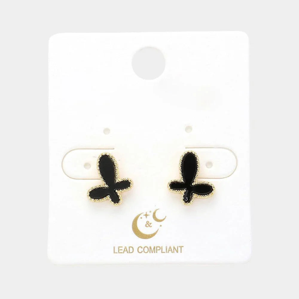Black Enamel Butterfly Stud Earrings - Jewelry Store by Erik Rayo
