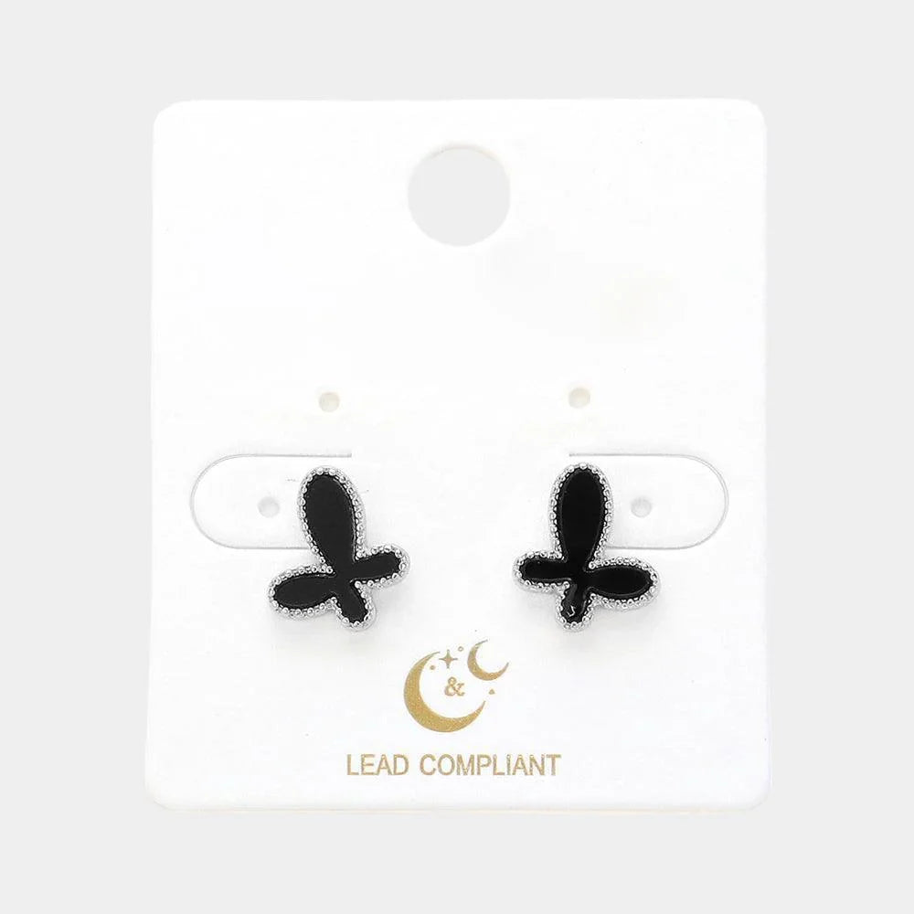 Silver Enamel Butterfly Stud Earrings - Jewelry Store by Erik Rayo