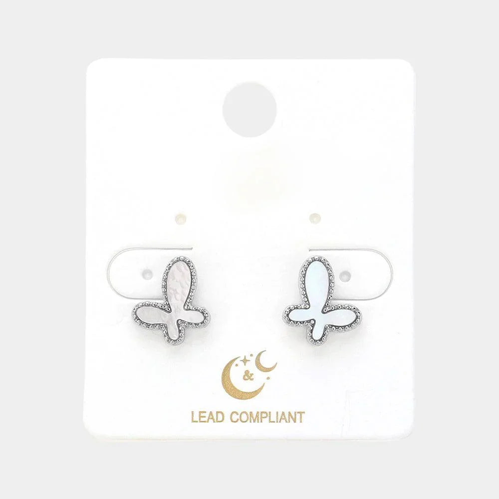 Silver Mother Of Pearl Butterfly Stud Earrings - Jewelry Store by Erik Rayo
