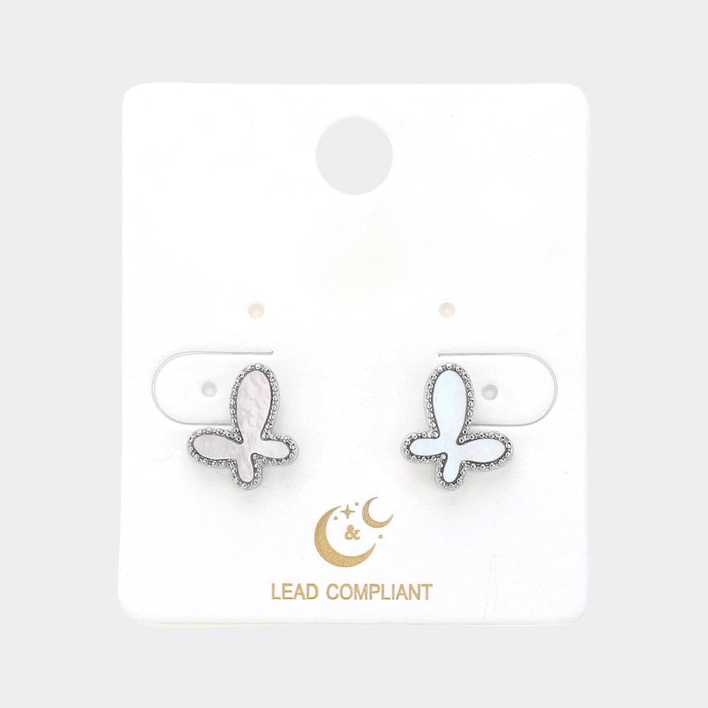 Silver Mother Of Pearl Butterfly Stud Earrings