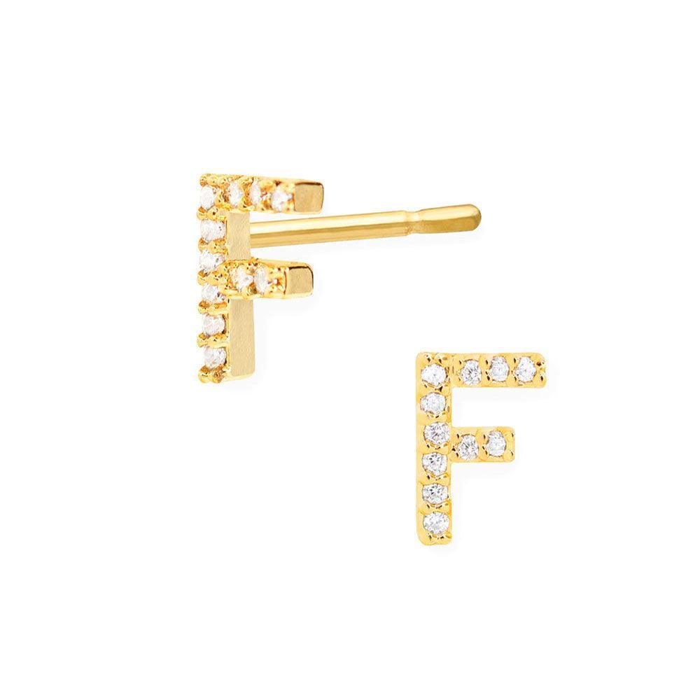 Gold F 14K Gold Dipped CZ Monogram Stud Earrings - Jewelry Store by Erik Rayo