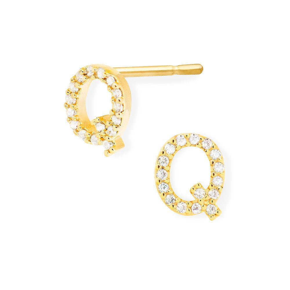 Gold Q 14K Gold Dipped CZ Monogram Stud Earrings - Jewelry Store by Erik Rayo