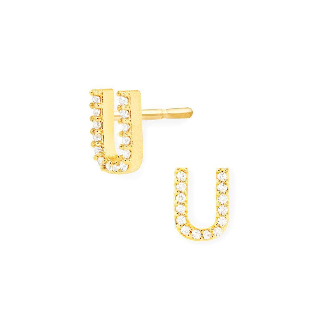 Gold U 14K Gold Dipped CZ Monogram Stud Earrings - Jewelry Store by Erik Rayo