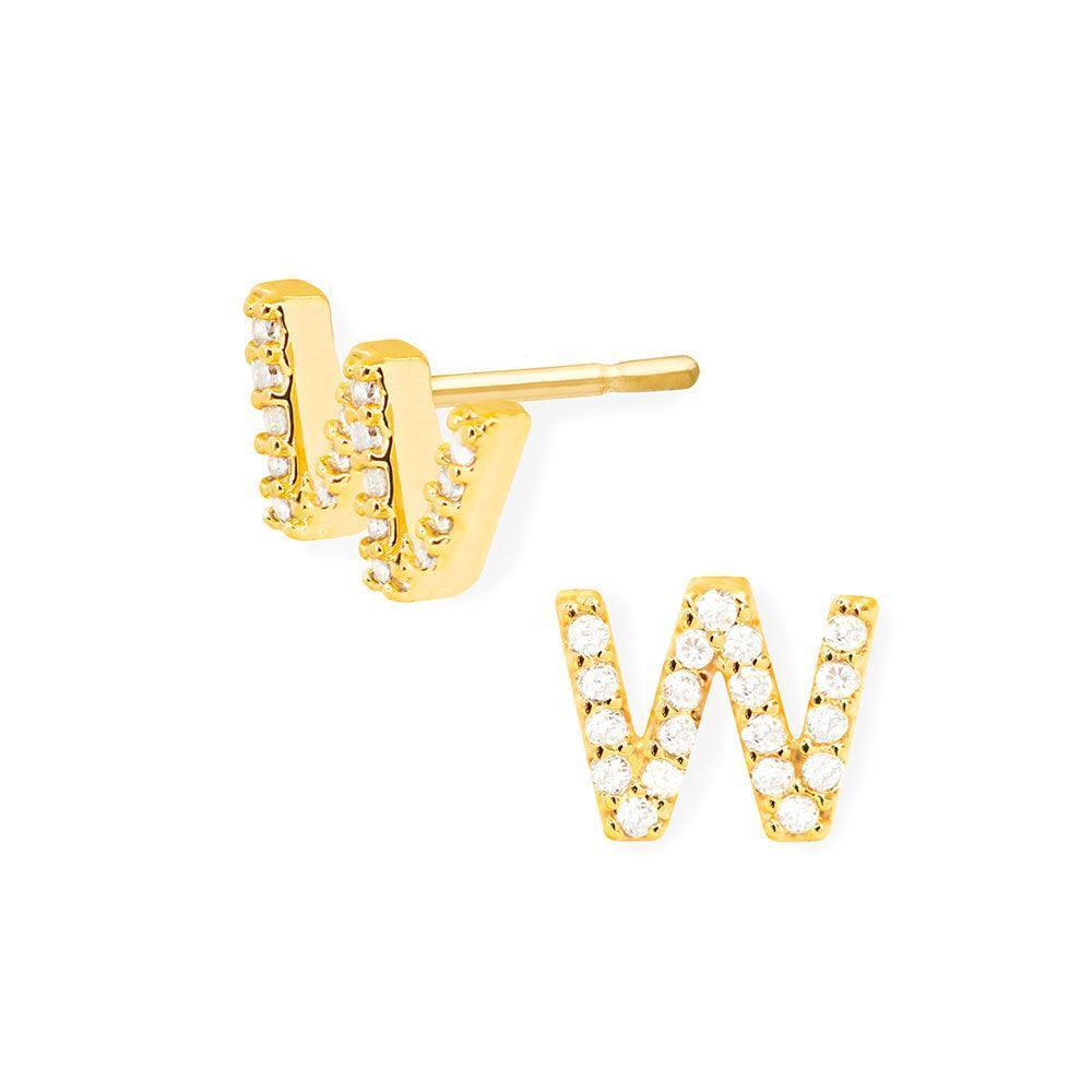 Gold W 14K Gold Dipped CZ Monogram Stud Earrings - Jewelry Store by Erik Rayo